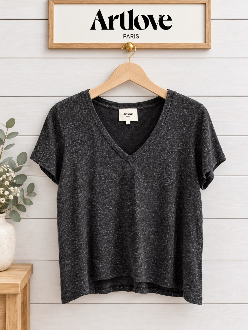 ARTLOVE PARIS Black Linen Shimmer Top Size L